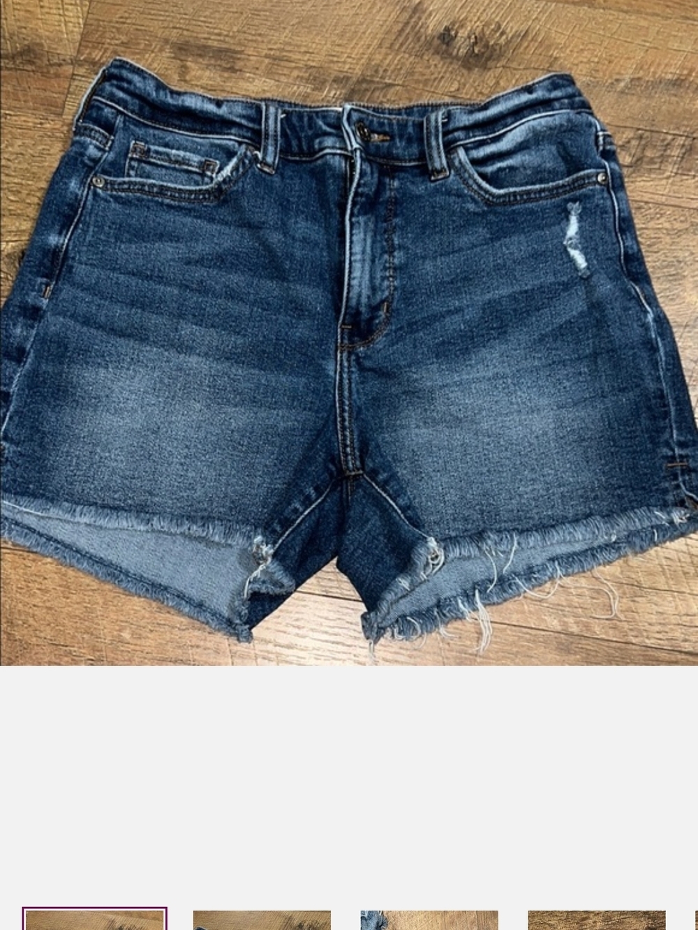 Wonderly Dark Blue Frayed Hem Denim Shorts